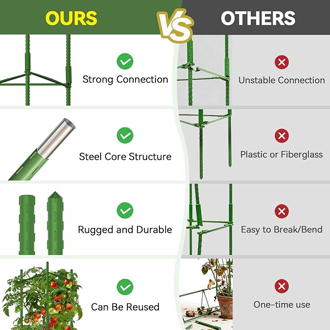 Halatool 2 Pack Tomato Cages for Garden, Up to 63 inch(5.2FT) Adjustable Tall Tomato Cage,Garden Stakes Tomato Trellis for Pots,Tomato Plant Support for Raised Garden Bed &Vegetables Flowers(Green)