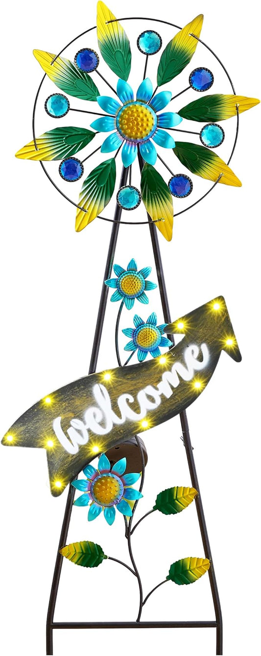 TERESA'S COLLECTIONS Wind Spinners Outdoor Solar Decor, Hummingbird Metal Windmill for Yard Decorative Garden Stakes for Porch,Garden,Yard,35"