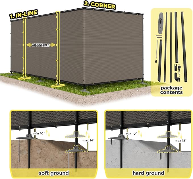5' x 28' Brown Outdoor Privacy Screen Freestanding 240 GSM Privacy Fence Panels for Outside, Pool Fences with Poles, Backyard Temporary Fencing, Privacy Wall Ground Pole Fence