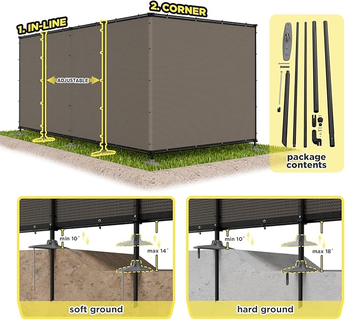 6' x 150' Brown Outdoor Privacy Screen Freestanding 240 GSM Privacy Fence Panels for Outside, Pool Fences with Poles, Backyard Temporary Fencing, Privacy Wall Ground Pole Fence