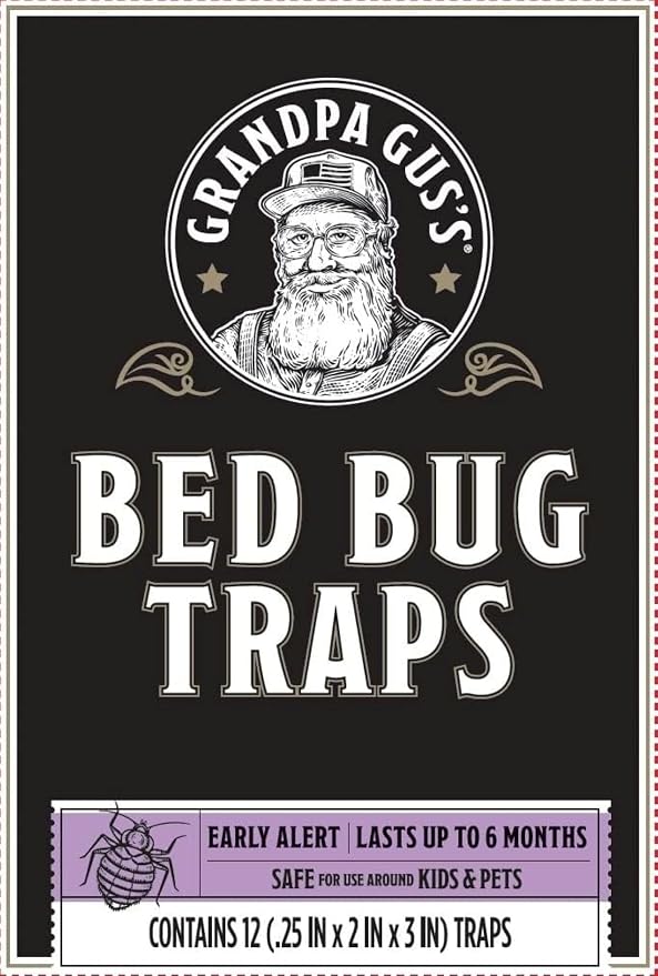 Grandpa Gus's Bed Bug Trap - Glue Traps for Mattress, Home and Travel - Early Detection, Patented Crush-Proof Design, Non-Toxic, Lasts Up to 6 Months, Pack of 12