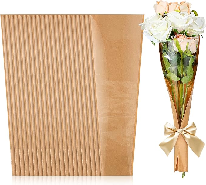 Sabary 100 Pcs Flower Bouquet Wrapping Paper Flower Rose Sleeves Bulk Floral Bags for Valentine Bridal Shower Wedding Anniversary Birthday Mother's Day(24.8" x 8.7")