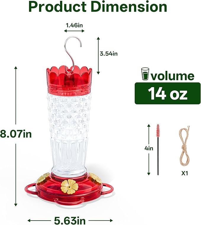 Plastic Hummingbird Feeders for Outdoors Hanging, 2 Pack 14OZ Ant & Bee Proof Humming Bird Feeder, 4 Feeding Ports Leak Proof Hummingbird Feeder for Outside Garden Decor, Gifts for Women Mom