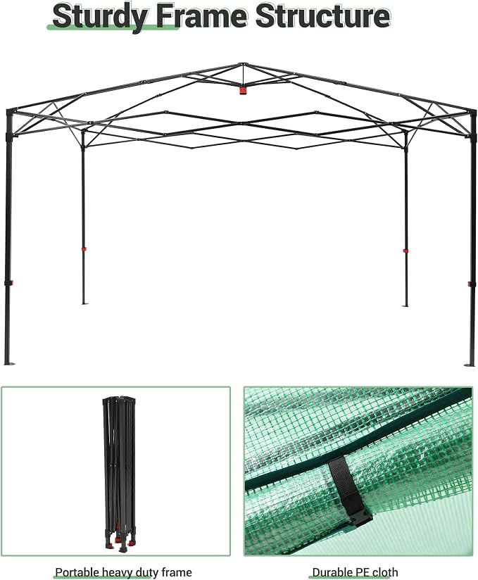  8X12 FT Pop Up Greenhouse,Greenhouse for Outdoors, Portable Walk-in Greenhouses with Roll-Up Zipper Door, PE Cover Greenhouses for Garden and Backyard, Easy Setup