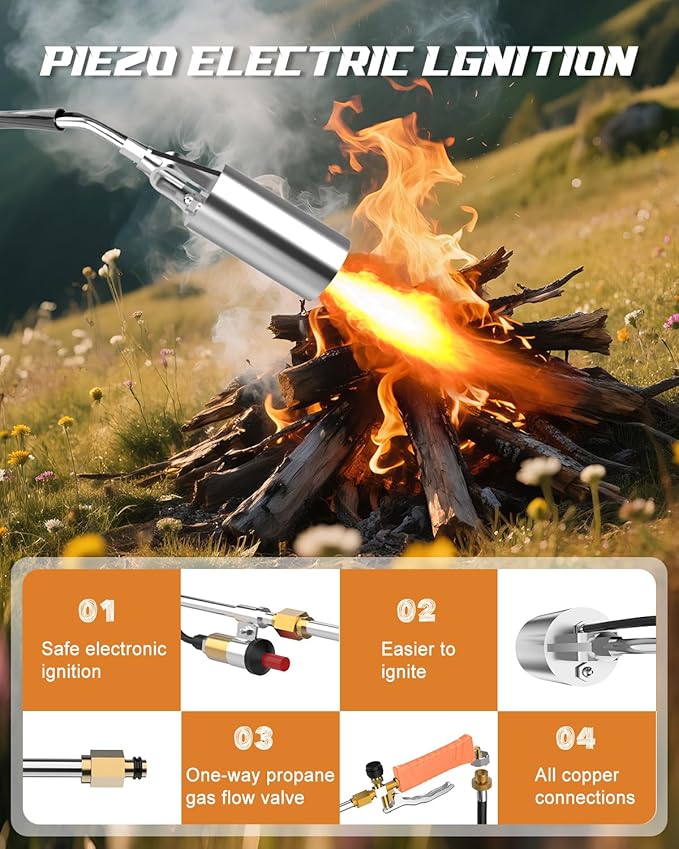 Propane Torch Weed Burner Kit, High Output with Long/Short Mode, 11.5FT Hose Heavy Duty Blow Torch Flamethrower with Self Igniter and Turbo Trigger for Weeding, Roofing, Melting Ice, BBQ