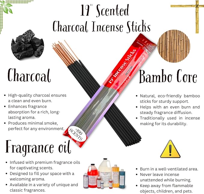 Aroma Depot 19 Inch Black Cherry Incense Sticks – Jumbo 19” Extra Long Charcoal Incense, 27–30 Count (1 Pack), 3–4 Hour Burn