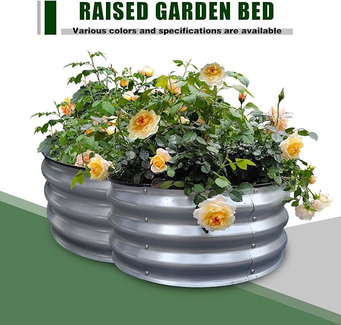 GrowHaus 2x2x1FT Galvanized Raised Garden Bed, Planter Boxes Outdoor Round Metal Garden Beds for Planting Vegetables Flowers Herbs 2 Pack Silver