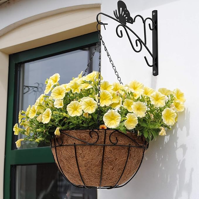 AMAGABELI GARDEN & HOME 2 Pack Hanging Plant Hanger Outdoor 11 inch Metal Hanging Brackets Fence Wall Hooks for Flower Baskets Bird Feeders Lanterns Wind Chimes Rust-Resistant Black