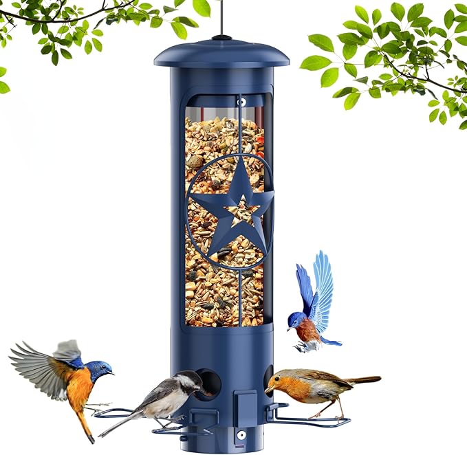 Squirrel Proof Bird Feeders for Outdoors with Weight-Activated, 3LB Large Metal Wild Bird Feeders for Cardinals,Blue Jay,Finch, Weatherproof Durable Tube Hanging Bird Feeder for Backyard,Garden,Patio