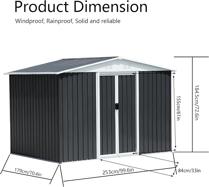 YOPTO 8x6 FT Outdoor Storage Shed,Metal Shed with Sliding Door & Air Vent,Garden Shed W/Sloped Roof,All Weather Waterproof Tool House for Backyard,Patio,Garage,Lawn,Grey