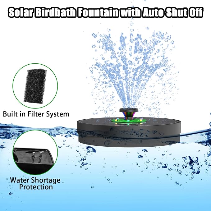 Yzert Solar Fountain with LED Lights Green Flower, 3.5W Glass Solar Bird Bath Fountains Pump with 2200 mAh Battery, Solar Water Fountain for Bird Bath, Garden, Outdoor, Pond -Black Panel Colorful