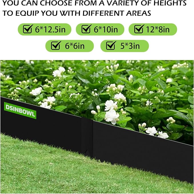6PCS Galvanized Steel Landscape Edging Kit, 40" L x 12.5" H (20ft Total) Steel Landscape Lawn Edging for Lawn Yard, Coated Bendable Metal Strips, No-Dig Hammer-in Edging Border w/7Clips
