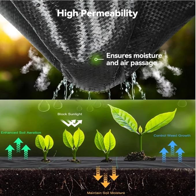 4FTx50FT Weed Barrier Landscape Fabric Heavy Duty, Weed Block Gardening Ground Cover Mat, UV Resistant Permeable Weed Control Cloth for Garden, Flower Bed, Yard, Commercial Driveway Fabric
