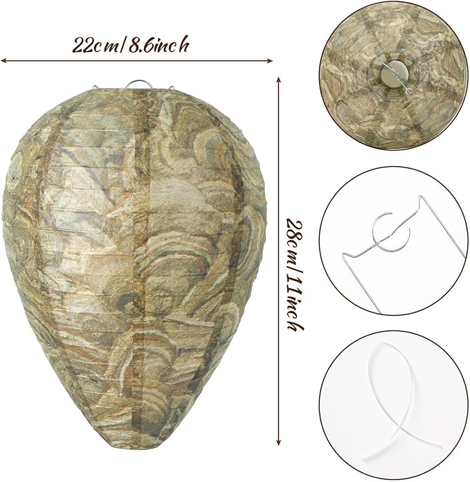 DECYOOL 6 Pack Paper Wasp Nest Decoy Hanging Wasp Nest Stay Away from Wasps Hornets Yellow Jackets(Brown Green)