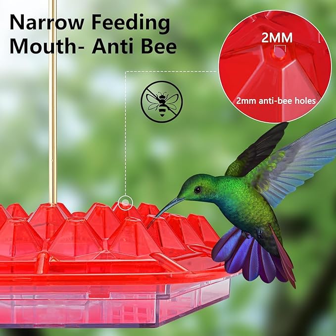 Hummingbird Feeders for Outdoors Hanging, 30 Feeding Ports,Bee-Proof and Leak-Proof - Easy to Clean and Refill, attracts Hummingbirds, Plastic with ant Fence and Hook (Golden)