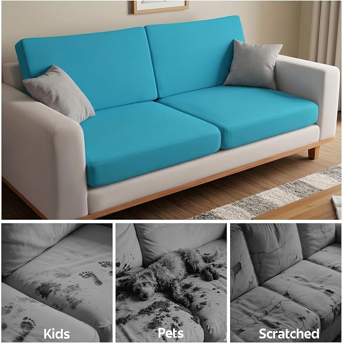 pickyNproud 4Pcs Patio Cushion Covers Stretch Outdoor Couch Cushions Slipcovers Replacement Washable Furniture Protector with Elastic Bottom Sofa Chair Seat Cover, Aqua Blue