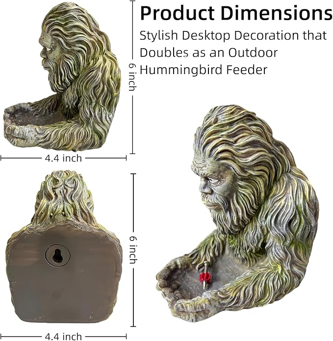 Bigfoot Bird Feeder Satue: 6" Green Garden Yard Art Decoration Sculpture for Hummingbird Squirrel - Handcraft Outdoors Hanging Feeder Decor Gifts for Mom Gardening Bird Lover's