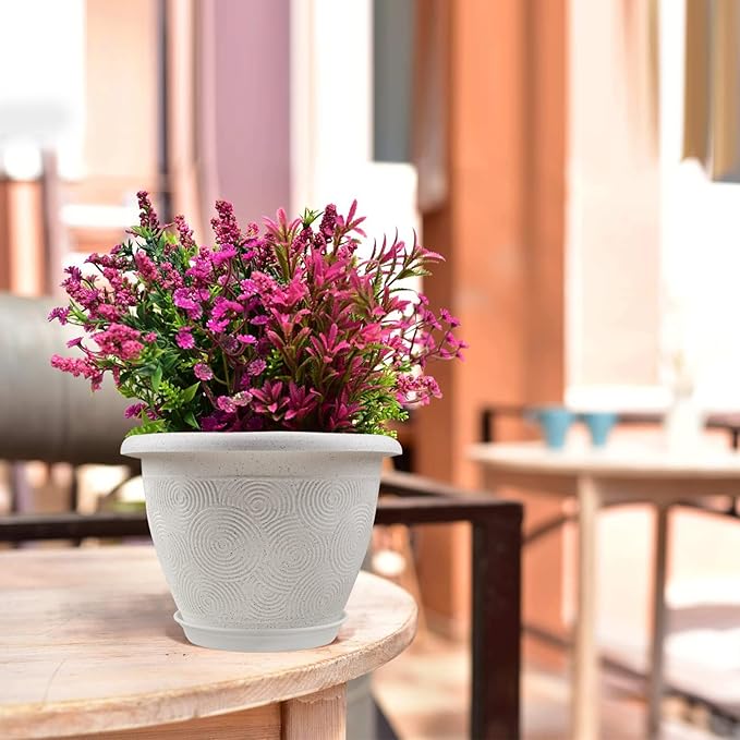 Fodetyff 6 Inch Flower Pots Planters for Indoor Outdoor Plants, 6 Pack Plastic Small Plant Pots with Drainage Hole & Tray, Modern Decorative Garden Pot with Saucer, Plant Container for House