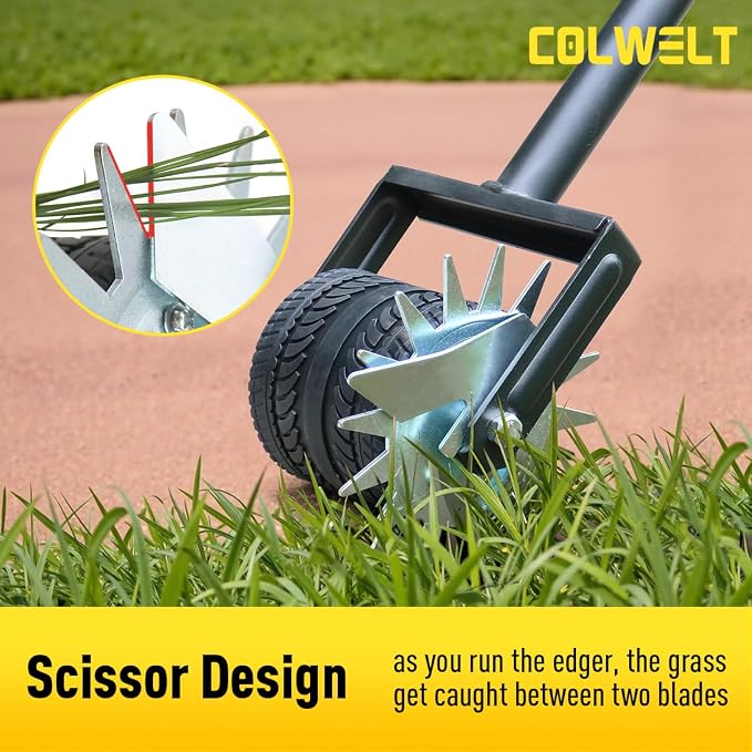 Colwelt Wheel Rotary Edger Lawn Tool 59’’, Manual Lawn Edger with Extra-Wide Rubber Wheel, Lawn Edgers Manual with Reinforced Bracket, Grass Edger Edging Tool for Landscaping, Sidewalk, Driveway, Yard