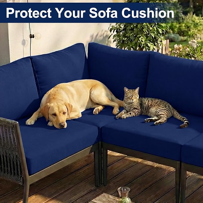 Smiry Waterproof Patio Cushion Covers, Stretch Outdoor Couch Slipcovers Replacement Washable Furniture Protector Sofa Chair Seat Cover for Dogs and Pets (12 Pcs, Navy Blue)