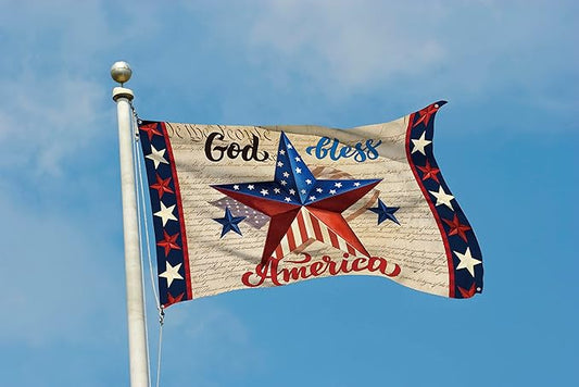 Patriotic God Bless America 4th of July House Flag 3x5 FT Vertical Double Sided Blue Red Star Independence Day Memorial Day Banner Yard Outside Décor