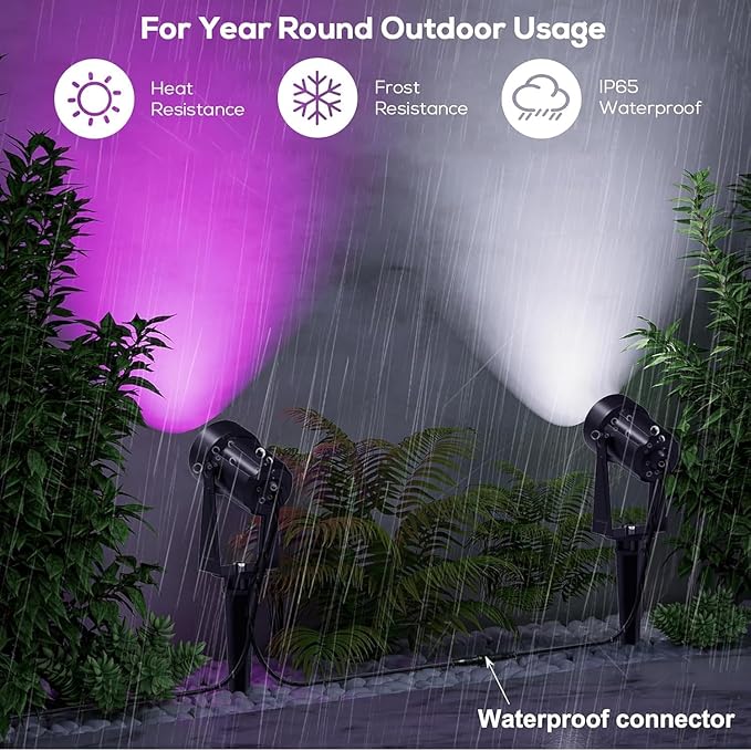 SUNTHIN Outdoor Landscape Lighting with Remote, RGBW Color Changing Spot Uplights, 8 Pack