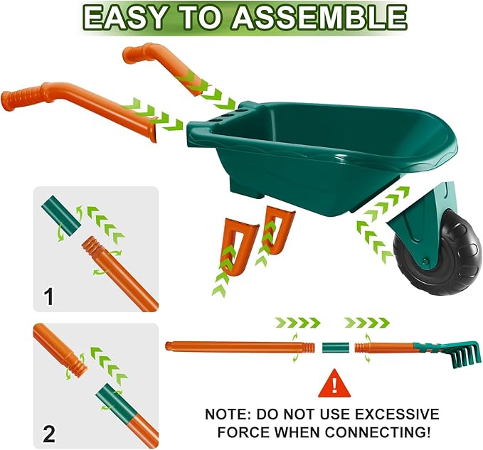 Kids Gardening Set-Kids Gardening Tools Wheelbarrow Set with Shovel, Leaf Rake, Gloves, Spray Bottle-Toddler Gardening Set Play Outdoor Educational STEM Learning for Boys Girls Age 3+