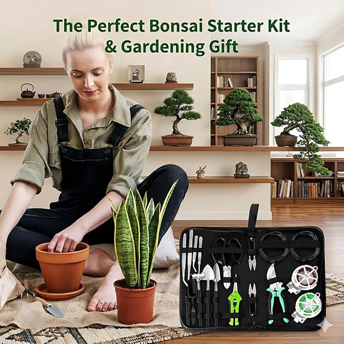 Bonsai Tools Set, 20-Piece Bonsai Tools Set with Waterproof Repotting Mat, Pruning Shears, Scissors & Training Wire - Indoor Gardening Starter Gifts for Women, Men & Beginners