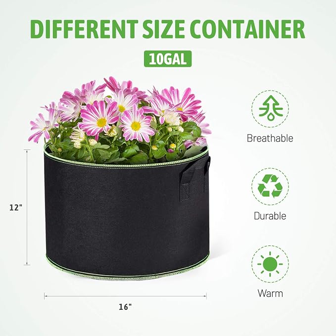 Delxo 10 Pack 10 Gallon Grow Bags & 5 Pack 10 Gallon Potato Grow Bags