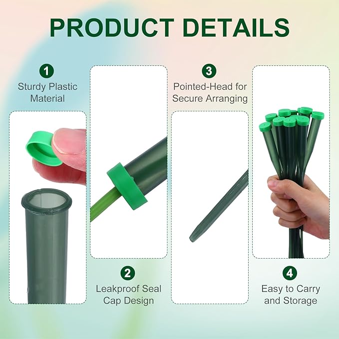 MECCANIXITY 60 Pcs Floral Water Tubes, 6 Inch Flower Water Tubes Floral Vials with Pick and Caps for Plants Stem Fresh Flowers Arrangement Decor Florist Supplies, Dark Green/Grass Green