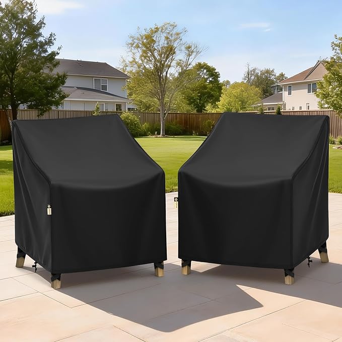 Arcedo Outdoor Chair Covers Waterproof 2 Pack, Patio Lawn Arm Lounge Chair Cover for Outdoor Furniture All Weather Protection - 35" W x 38" D x 31" H, Black