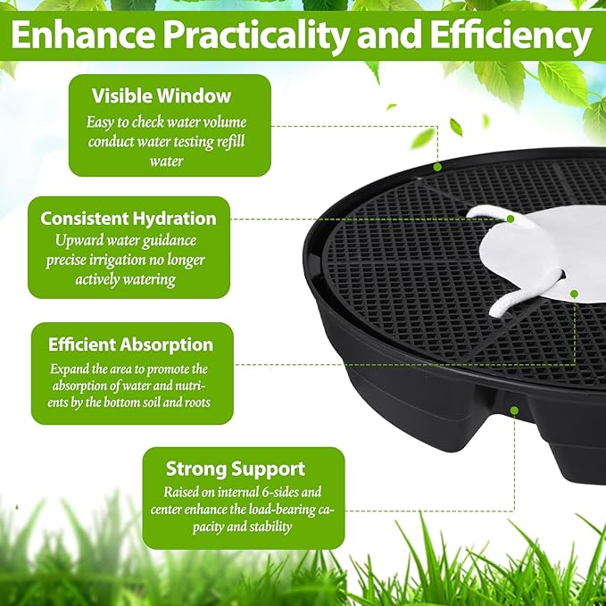 Geelin 6 Pcs Self-Watering Fabric Pot Base Auto-Irrigation System Plant Saucer for 5 Gallon Fabric Pots Auto Watering Plant Water Tray Self Watering System for Indoor Greenhouses Grow Tents Gardens