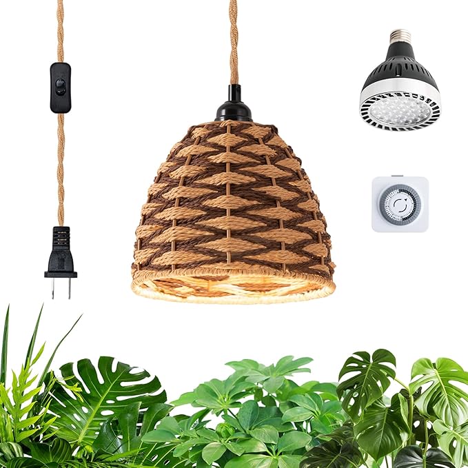 Hanging Grow Lights for Indoor Plants, Full Spectrum, with Timer and 15FT Power Cord, 30W Pendant Plant Lights for Indoor Growing, Garden, Flowers, Greenhouse (4000K, Weaving Style-3)