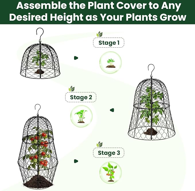 6 Pack Garden Cloche Plant Protectors from Animals, 13" x 11.8" Heavy Duty Chicken Wire Cloche, Adjustable Metal Wire Garden Cloches for Outdoor Plants, Keep Rabbits, Squirrels & Birds Away