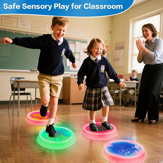 Onyoloy Stepping Stones for Kids - Light Up Liquid Stepping Stones with 7 Color LED, Non-Slip Sensory Balance Toys for Toddlers Ages 3-5, Indoor Outdoor Fitness Toys for Birthday