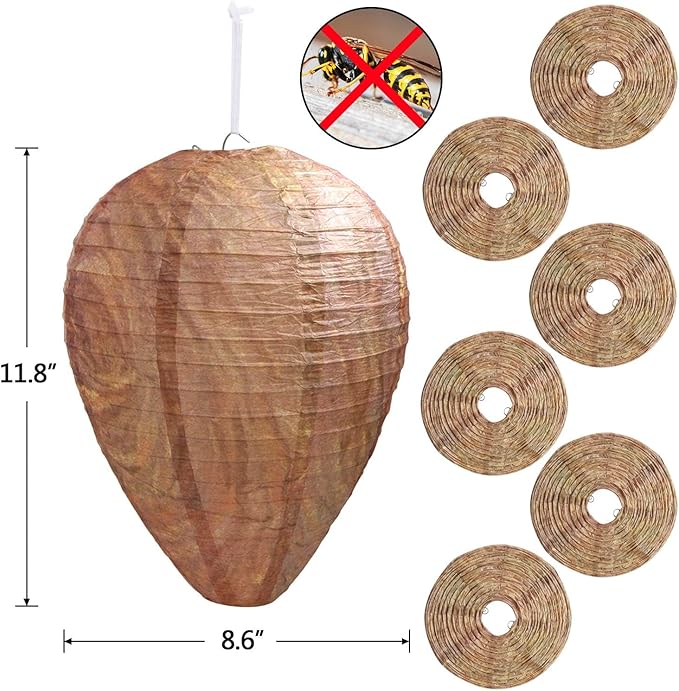 DECYOOL 6 Pack Paper Wasp Nest Decoy Hanging Wasp Deterrent for Hornets Yellow Jackets