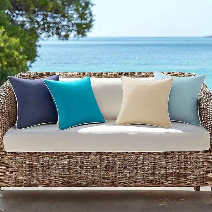 MIULEE Pack of 2 Outdoor Waterproof Pillow Covers Decorative Farmhouse Throw Pillow Covers Square Solid Color Couch Pillow Covers Spring for Patio Tent Bed Sofa Living Room 18x18 Inch Navy