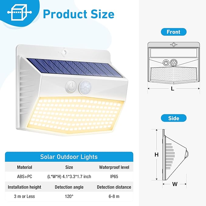 Peasur Solar Outdoor Lights, [8 Packs] Motion Sensor Security Lights with 3 Lighting Modes Wall Lights Waterproof Solar Powered Lights for Garden Yard,White Warm
