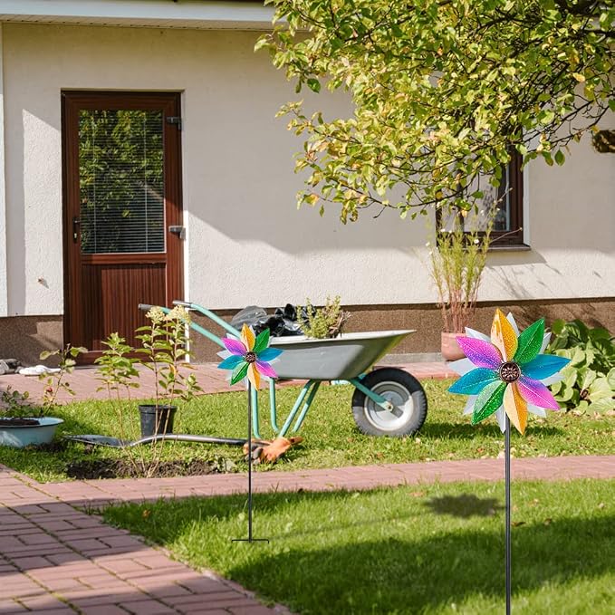 DREAMYSOUL Wind Spinners for Yard and Garden, 37" Wind Spinner Metal Colorful Kinetic Sculpture Spinners for Outdoor Patio Yard Lawn Garden Decorations (Double Blade)