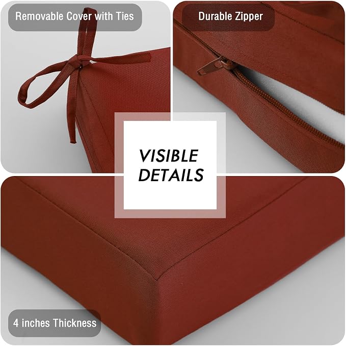 idee-home Outdoor Chair Cushions for Patio Furniture, Outdoor Seat Cushion | Waterproof Hampton Bay Deep Seat Replacement Couch Cushions for Garden Backyard Deck 26.5 x 26.5