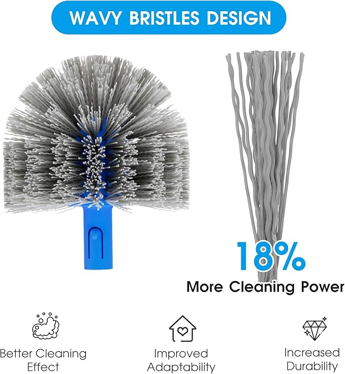 TidyMister Pool Brush Set - 20’’ 2-in-1 Detachable Round Brush with Extra Side Brush for Cleaning Hard-to-Reach Corners, 9 FT Aluminum Extended Pool Pole with Hidden Hook Retriever