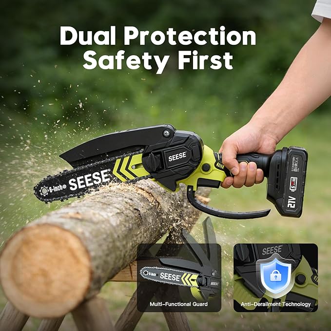 6-inch Mini Chainsaw Cordless: Home Garden Electric Chainsaw - 950W Pure Copper Brushless Motor, High Efficiency, Low Noise, 21V Batteries x2, Up to 80-Min Runtime