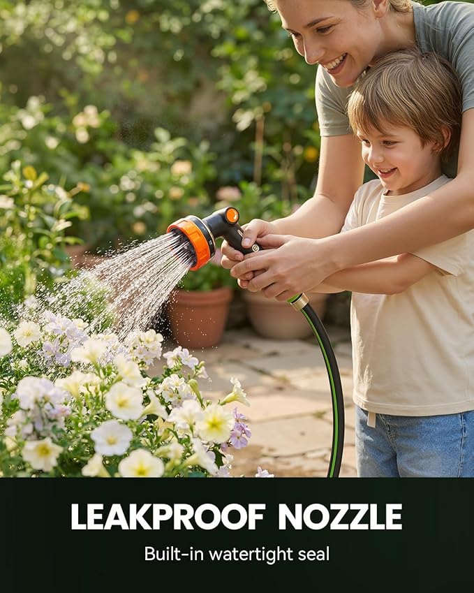 RAINPOINT Garden Hose Nozzle Heavy Duty - 100% Metal Thumb Control Spray Nozzles for Garden Hose High Pressure, 10 Patterns Water Hose Nozzle for Car Wash, Watering Lawn and Pets, Orange