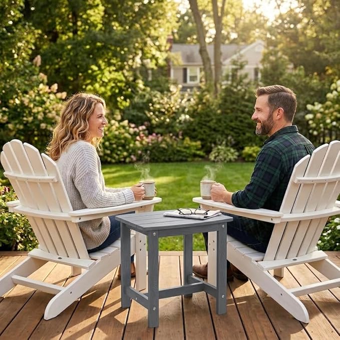 Y&M Outdoor Side Table, HIPS Adirondack Small Single Table, Waterproof Square Outside Table, Balcony Modern End Tables for Patio, Pool, Beach, Porch, Deck, Indoor or Outdoor Use, Dark Gray