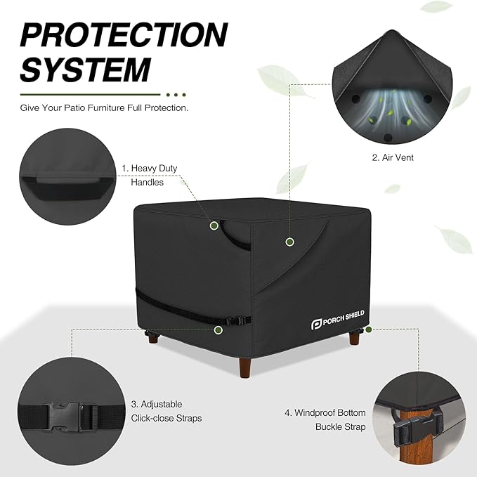 Porch Shield Patio Ottoman Cover - Waterproof Outdoor Rectangular Side Table Covers – 40L x 30W x 20H inch, Black