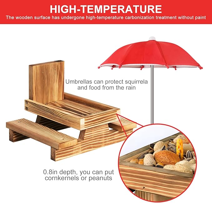 Gnodary Squirrel Feeder with Umbrella, Squirrel Feeders for Outside, Squirrel Picnic Table Feeder - Chipmunk Feeder Hold Corn, Corn Cob, Peanuts Style2 (Red)