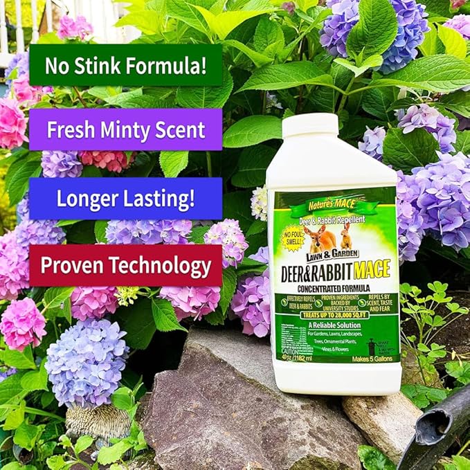 Nature’s MACE Deer and Rabbit Mace, Deer Repellent Spray, Plants, Lawns, Flowers, Gardens, Deer Repellent Spray, Keep Deer Out, Deterrent, All-Season Protection, 1 Gallon Concentrate, Treats 2 Acres