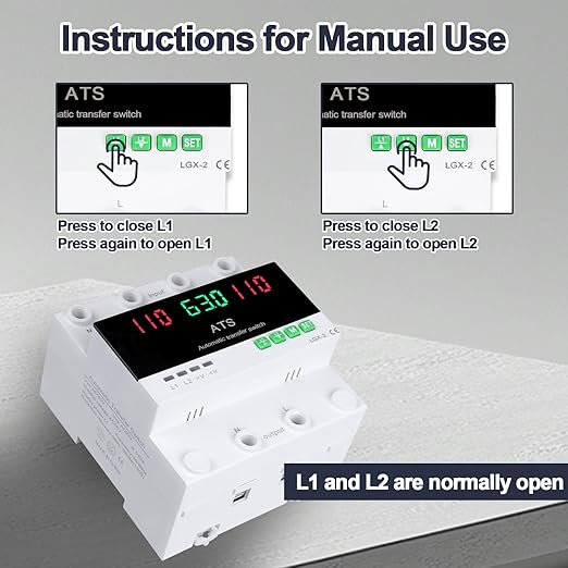 100A 120V Automatic/Manual Generator Transfer Switch, DIN Rail Mount 110V for Generator Backup Power & Gas Furnace, 50/60Hz, LED Display, CE Certified