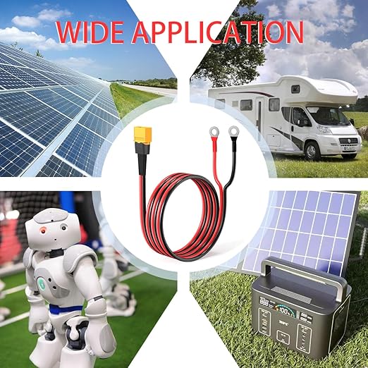 ELFCULB XT60 to O Ring Terminal Cable, 10AWG XT60 Male to O Ring Connector Cable with Tinned Pure Wire for RC Battery Solar Portable Power Power Station and Solar Panel(5FT)