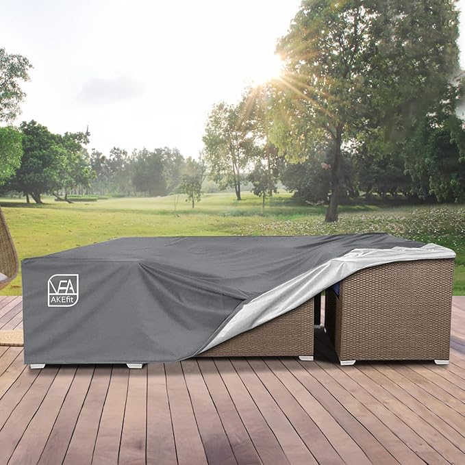 AKEfit Patio Furniture Covers,500D Heavy Duty Waterproof for Outdoor Square and Retangle Patio Table and Chair Covers, Grey -126"L x 126"W x 28"H